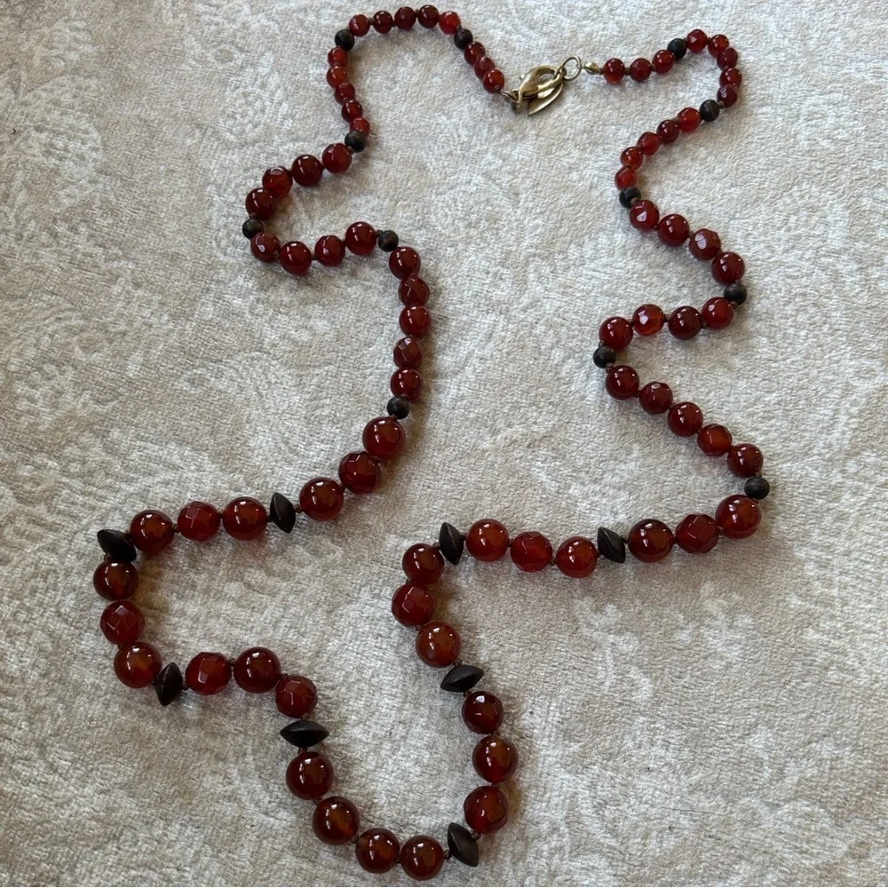 Coldwater Creek Carnelian Quartz Beaded Long Opera Necklace Boho Reddish Orange - Picture 3 of 13